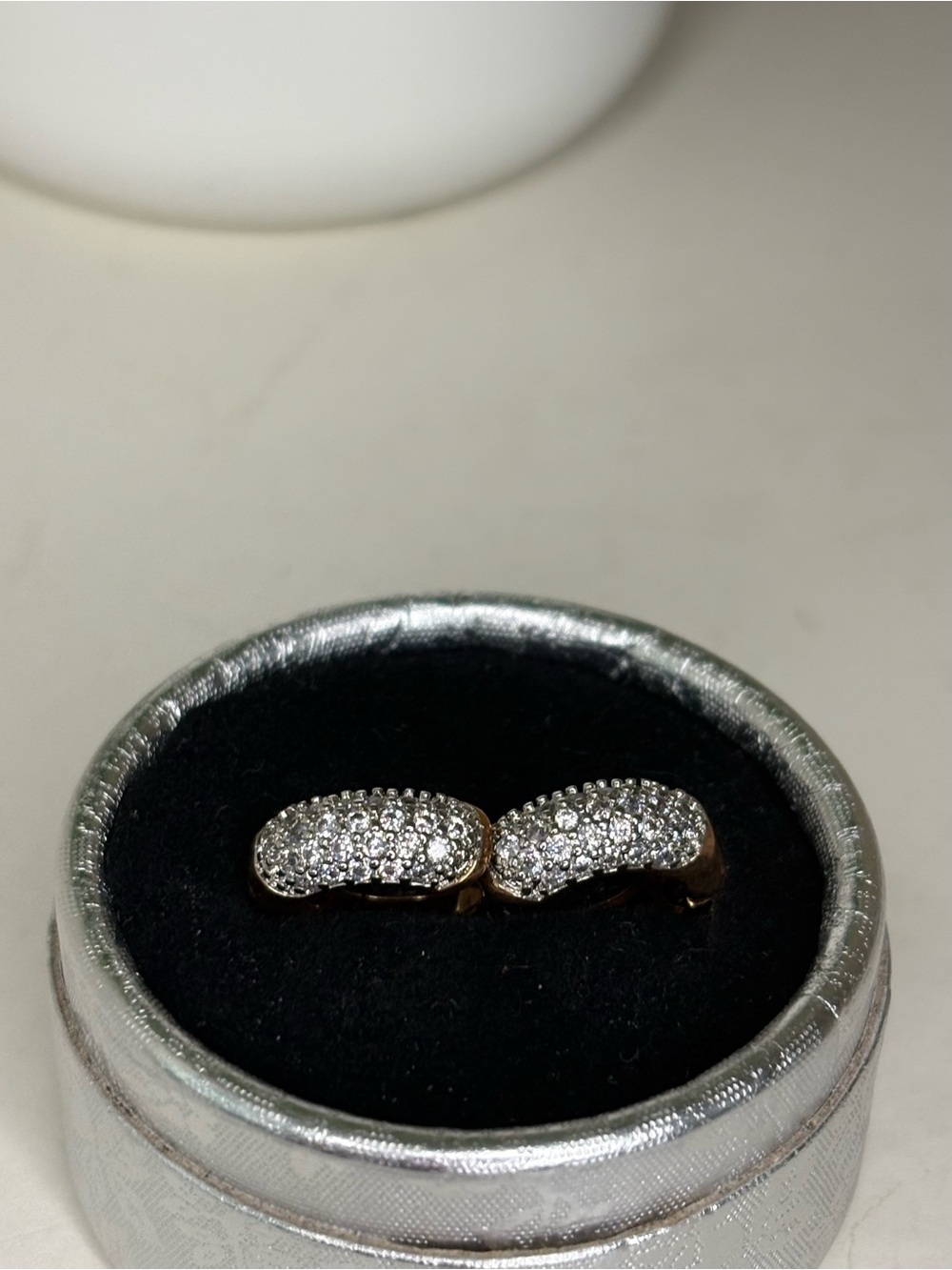 Vintage Gold Pave Rhinestone Huggie Hoop Earrings – Ornate Filigree Back